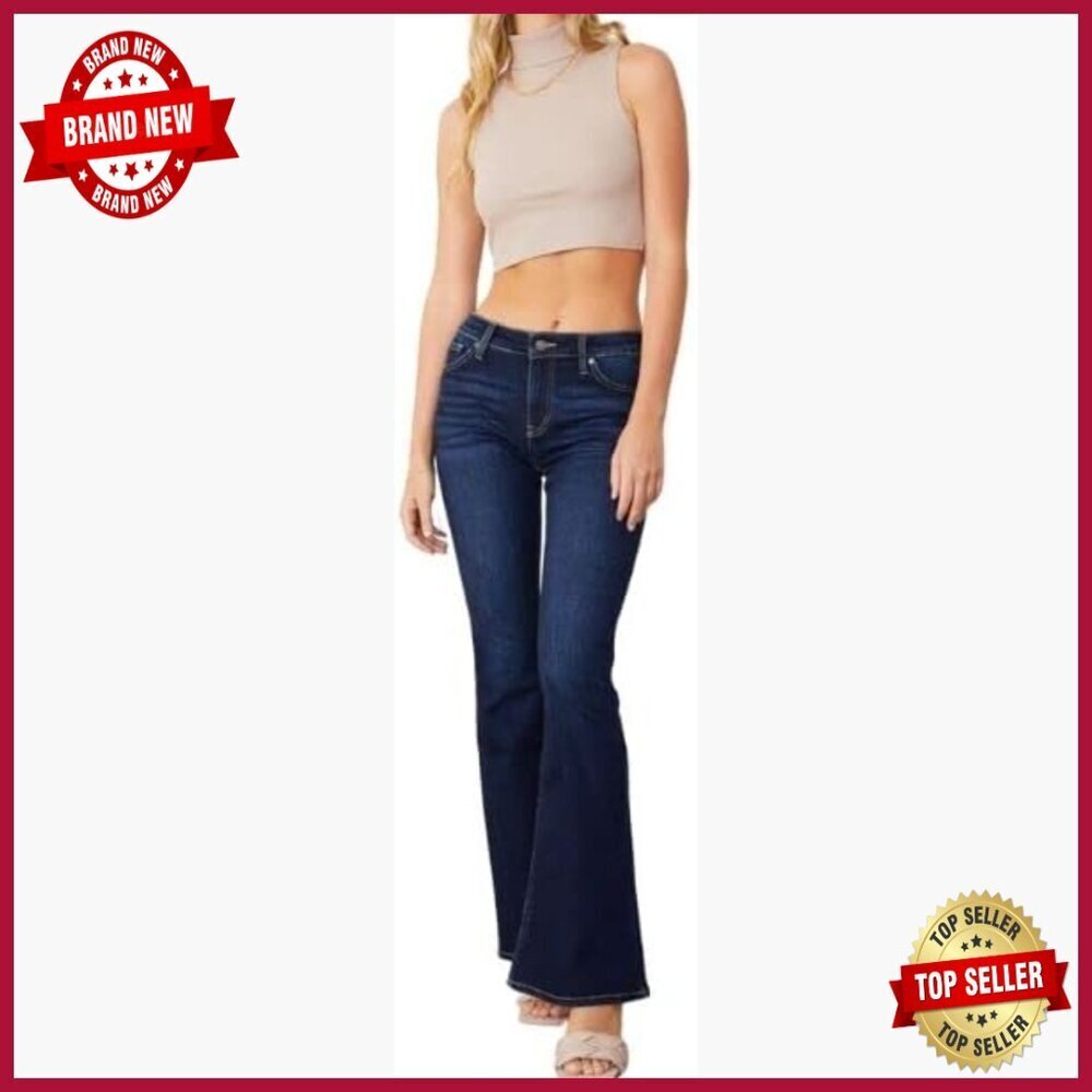 Mid Rise Flare Hem Jeans, 68% Cotton Super Stretch, Casual Standard Fit